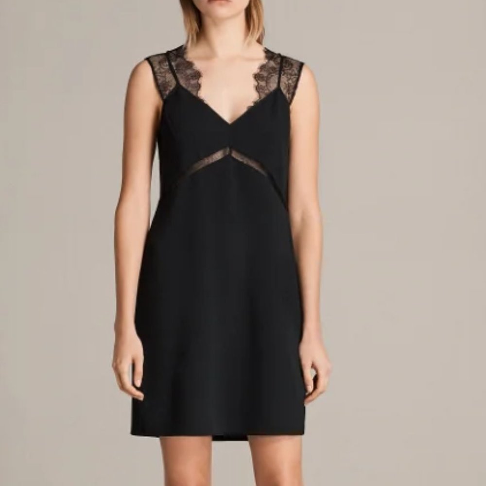 NWT All Saints Ally Dress - Black w/Lace Detail - Women's Size 4